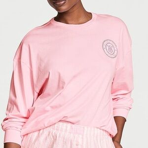 Victoria's Secret Light Pink Long Sleeve Bling pajama sleep top NWT size Small